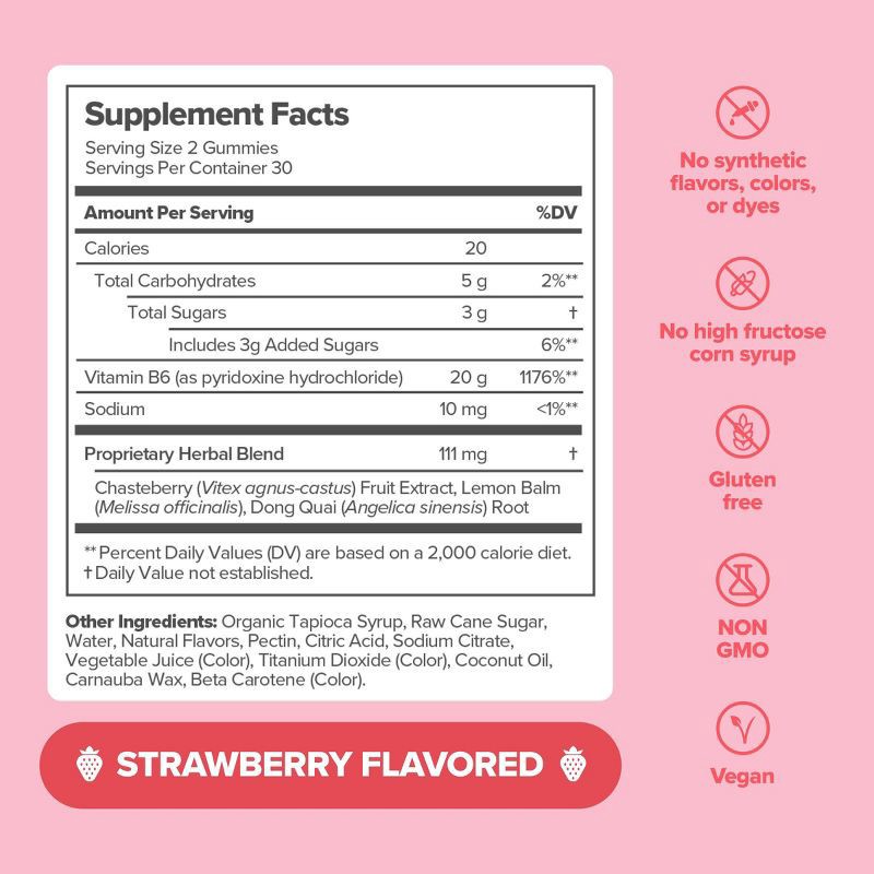 slide 6 of 6, O Positiv FLO PMS Vegan Gummy Vitamins for Women with PMS & Menstrual Symptom Relief, Hormonal Bloating & Cramps Support - 60ct, 60 ct