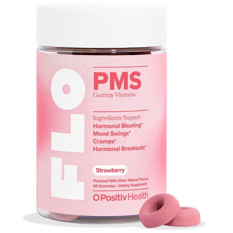 slide 1 of 6, O Positiv FLO PMS Vegan Gummy Vitamins for Women with PMS & Menstrual Symptom Relief, Hormonal Bloating & Cramps Support - 60ct, 60 ct