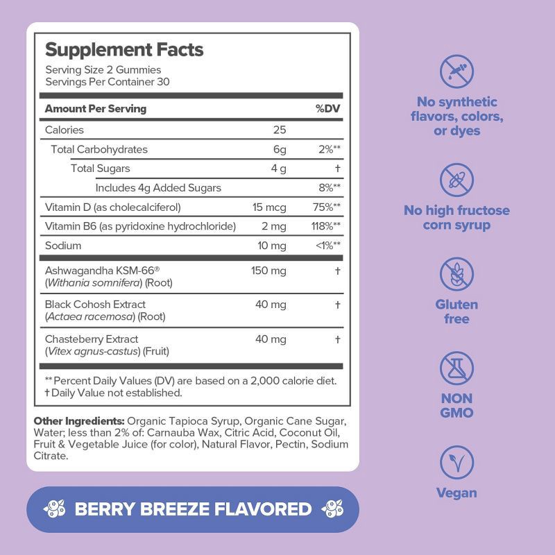 slide 7 of 7, O Positiv MENO Menopause Gummy Vitamins for Women with Black Cohosh & Ashwagandha - 60ct, 60 ct