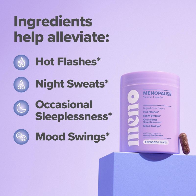 slide 3 of 7, O Positiv MENO Menopause Vegan Vitamin Capsules for Women with Black Cohosh & Ashwagandha - 60ct, 60 ct
