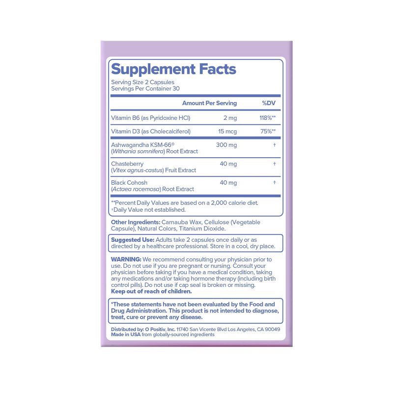 slide 6 of 7, O Positiv MENO Menopause Vegan Vitamin Capsules for Women with Black Cohosh & Ashwagandha - 60ct, 60 ct
