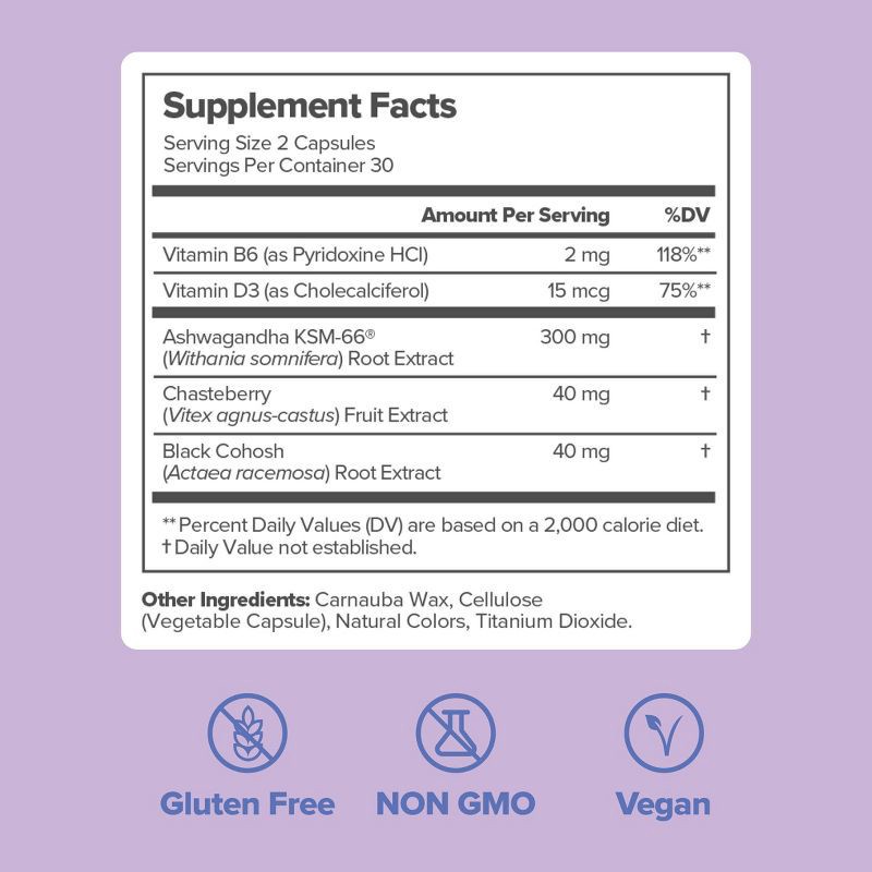 slide 7 of 7, O Positiv MENO Menopause Vegan Vitamin Capsules for Women with Black Cohosh & Ashwagandha - 60ct, 60 ct