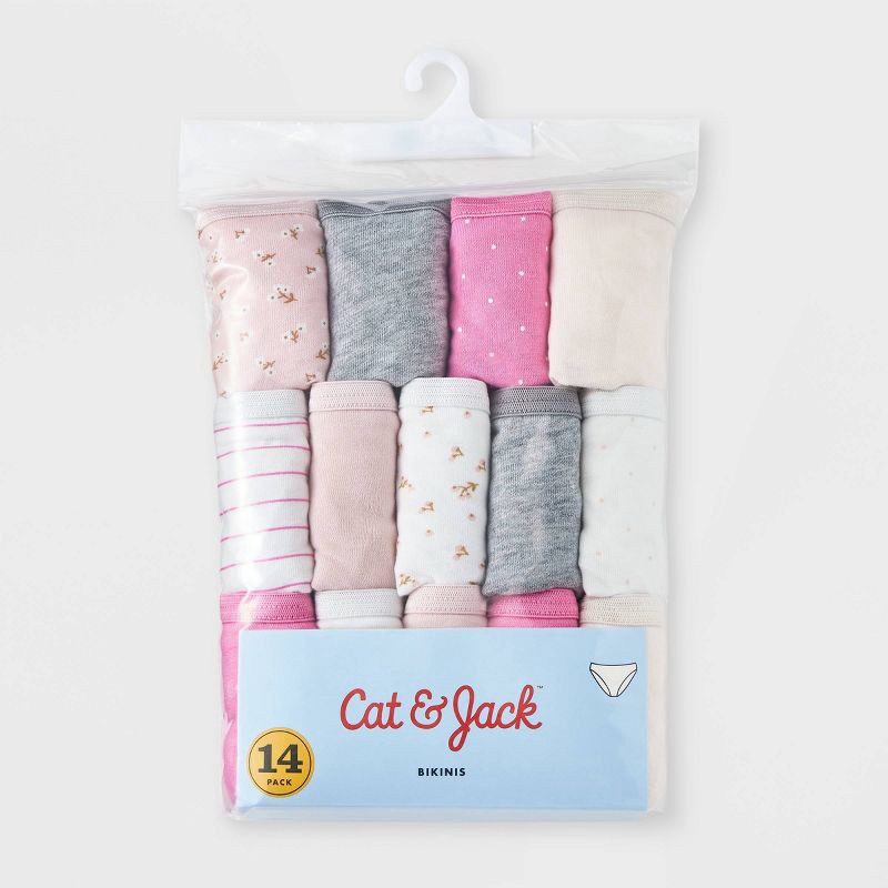 slide 2 of 4, Girls' 14pk 'Floral' Cotton Bikini - Cat & Jack™ 10, 14 ct