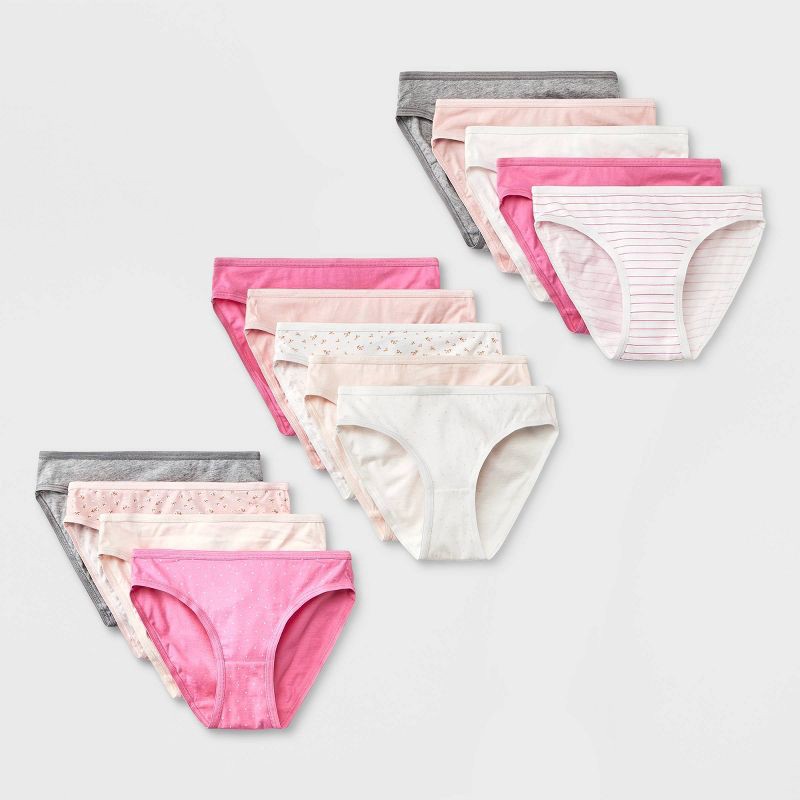 slide 1 of 4, Girls' 14pk 'Floral' Cotton Bikini - Cat & Jack™ 10, 14 ct