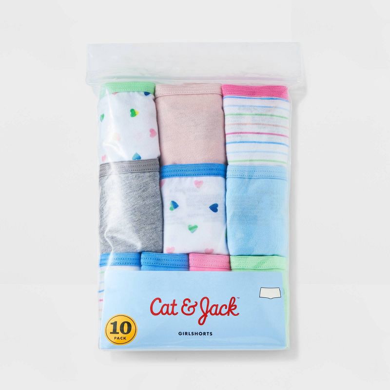 slide 2 of 4, Girls' 10pk Heart/Striped Cotton Boy Shorts - Cat & Jack™ 12, 10 ct