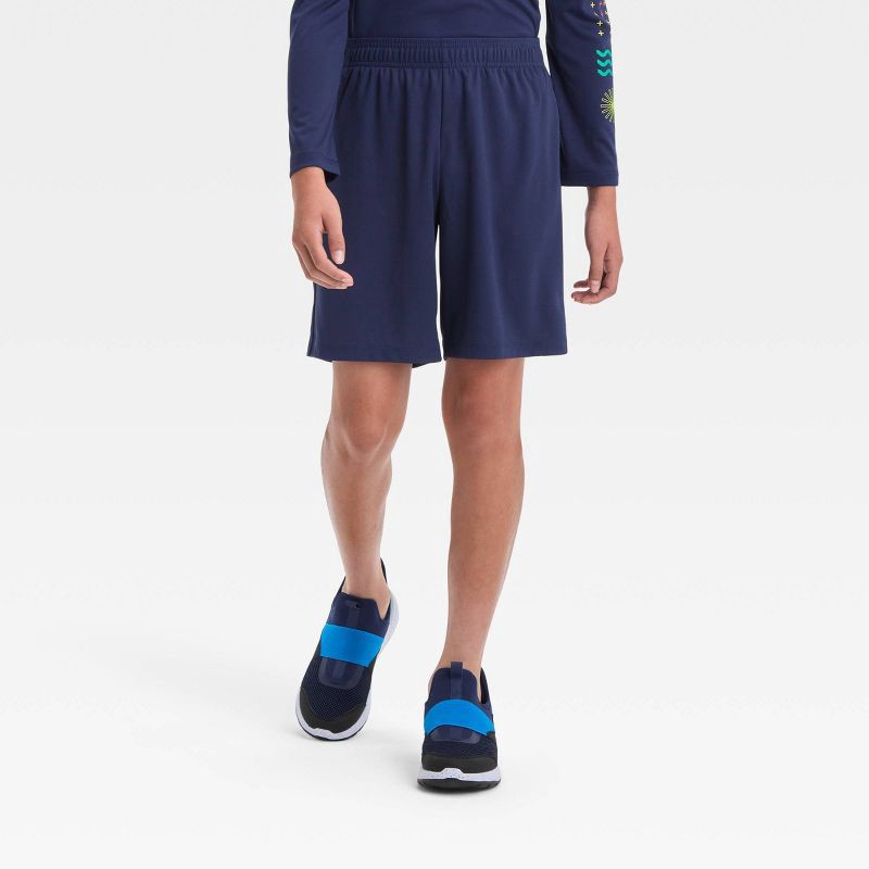 slide 1 of 3, Boys' Mesh Shorts - All In Motion™ Navy Blue L: Fit, Moisture Wicking, Quick Drying, 1 ct