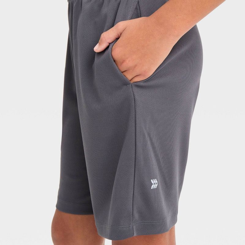 slide 3 of 3, Boys' Mesh Shorts - All In Motion™ Gray XL: Moisture Wicking, Quick Drying, Fit, 1 ct