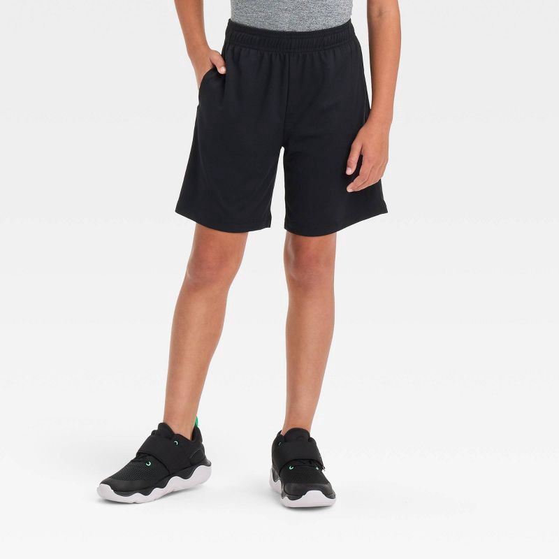 slide 1 of 3, Boys' Mesh Shorts - All In Motion™ Black M: Moisture Wicking, Quick Dry, Elastic Waist, 7" Inseam, 1 ct