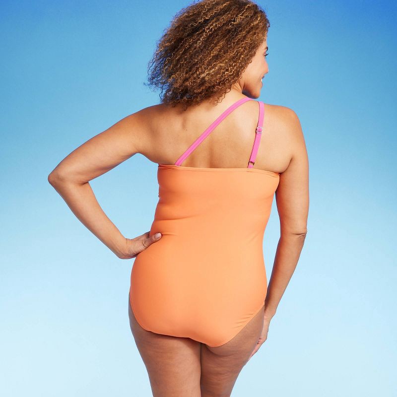 Lands' End Women's UPF 50 Full Coverage Tummy Control One Shoulder One  Piece Swimsuit - Pink/Orange S 1 ct