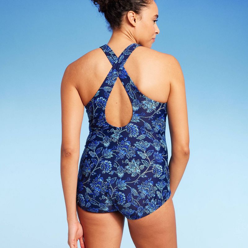 Lands' End Women's UPF 50 Full Coverage Floral Print High Neck Tugless One  Piece Swimsuit - Blue Multi L 1 ct