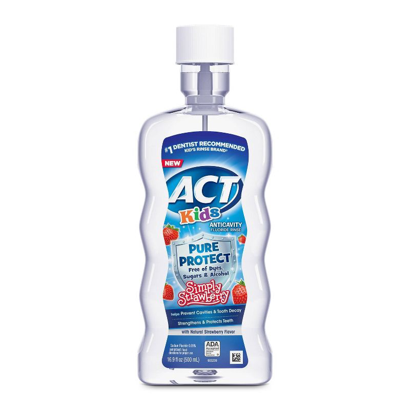 slide 1 of 9, ACT Kids' Pure Protect Strawberry Anticavity Fluoride Mouthwash - 16.9 fl oz, 16.9 fl oz