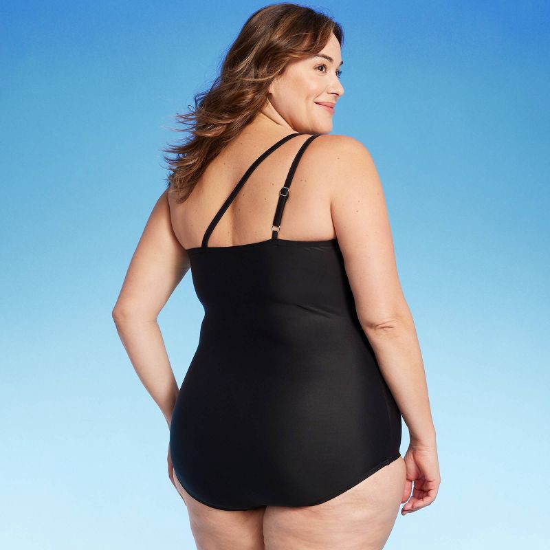 Lands' End Women's UPF 50 Full Coverage Tummy Control One Shoulder One  Piece Swimsuit - Black 3X