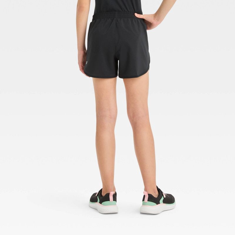 slide 2 of 3, Girls' Run Shorts - All In Motion™ Black XS: High Rise Bottoms, Lightweight Woven Fabric, 1 ct