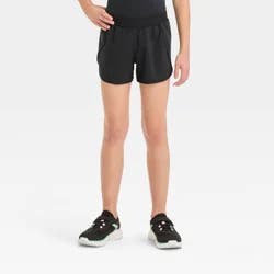 Girls' Run Shorts - All In Motion™ Black S: Lightweight High Rise Bottoms, Full Waistband Elastic, Kids Activewear