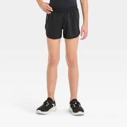 Girls&#x27; Run Shorts - All In Motion™ Black XL: High Rise Bottoms, Lightweight Woven Fabric