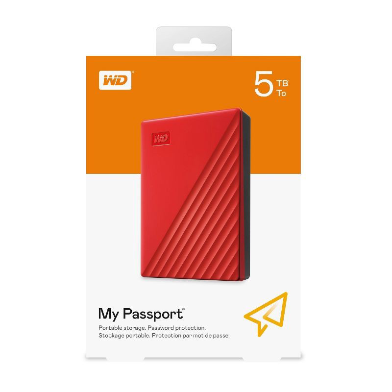 slide 2 of 5, Western Digital My Passport 5TB USB 3.2 (Gen 1 Type-A) 2.5" Portable External Hard Drive - Red: Compatible with Windows & macOS, 1 ct