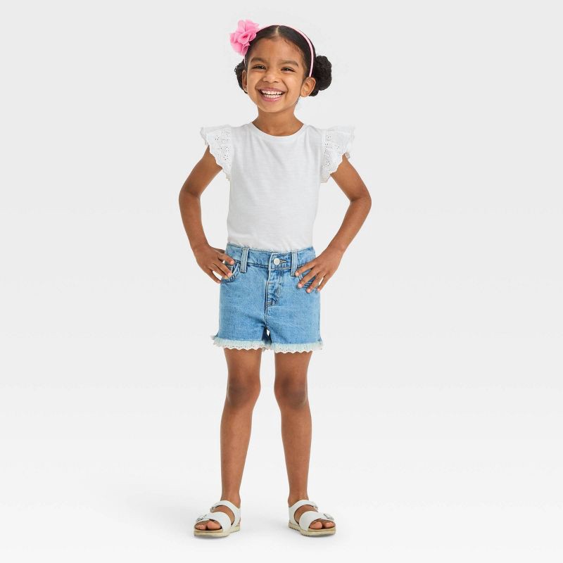 slide 3 of 6, Toddler Girls' Lace Cut-Off Denim Shorts - Cat & Jack™ Light Wash 3T: Adjustable Waist, Mid-Rise Denim, 1 ct