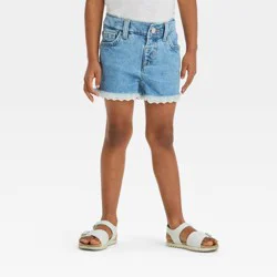Toddler Girls' Lace Cut-Off Denim Shorts - Cat & Jack™ Light Wash 4T: Adjustable Waistband, Mid-Rise, Lightweight Denim