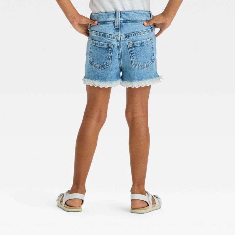 slide 2 of 6, Toddler Girls' Lace Cut-Off Denim Shorts - Cat & Jack™ Light Wash 5T: Adjustable Waistband, Mid-Rise Denim, 1 ct