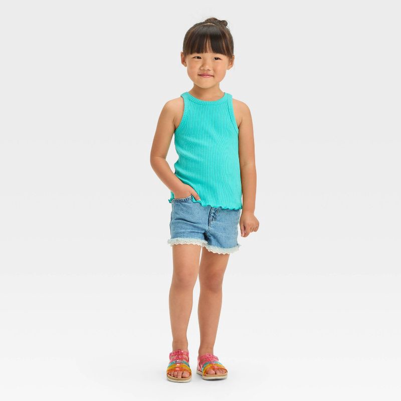 slide 6 of 6, Toddler Girls' Lace Cut-Off Denim Shorts - Cat & Jack™ Light Wash 5T: Adjustable Waistband, Mid-Rise Denim, 1 ct
