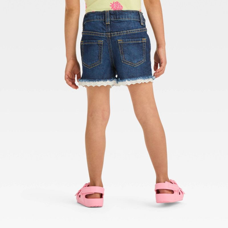 slide 2 of 4, Toddler Girls' Lace Cut-Off Denim Shorts - Cat & Jack™ Dark Blue 3T: Adjustable Waist, Mid-Rise Denim, 1 ct