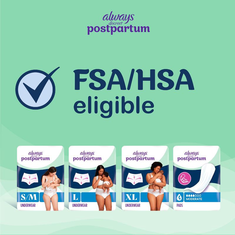 slide 9 of 11, Always Discreet Postpartum Underwear Maxi Pad - Large - 14ct, 14 ct