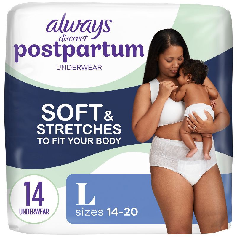 slide 1 of 11, Always Discreet Postpartum Underwear Maxi Pad - Large - 14ct, 14 ct