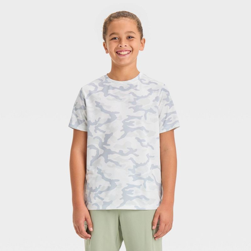 slide 1 of 3, Boys' Athletic Printed T-Shirt - All In Motion™ White M, 1 ct