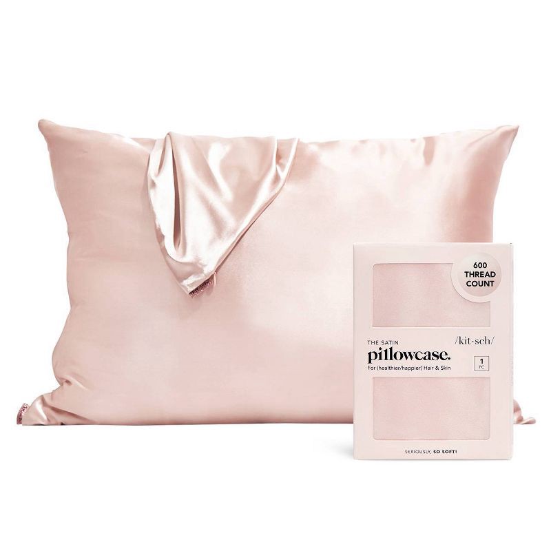 slide 1 of 5, Kitsch Satin Pillowcase - Pink, 1 ct