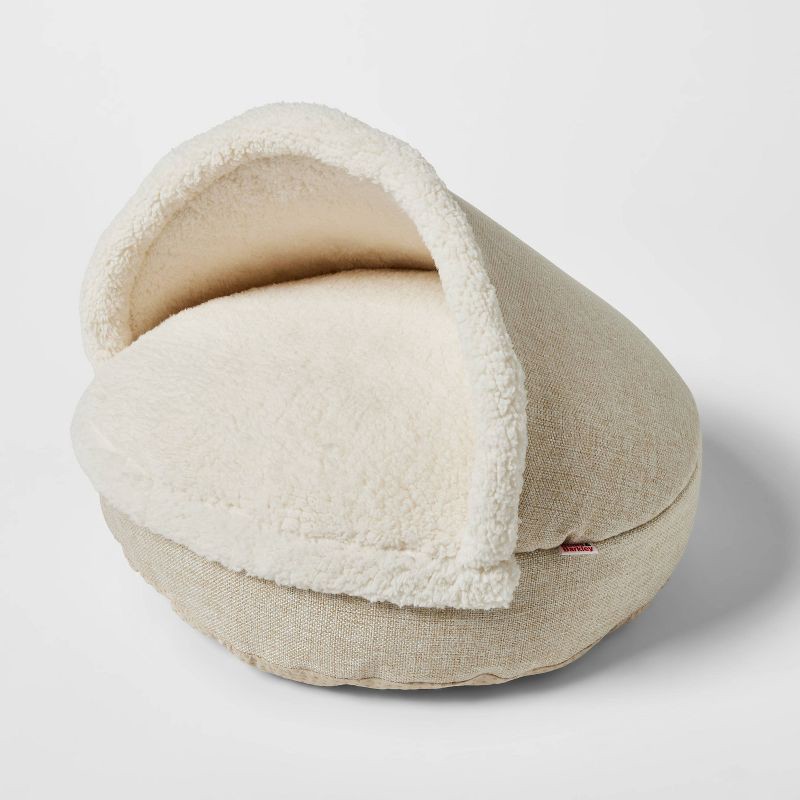 slide 2 of 3, Hooded Cuddler Enclosed Cat and Dog Bed - Boots & Barkley™ - Cream - S, 1 ct