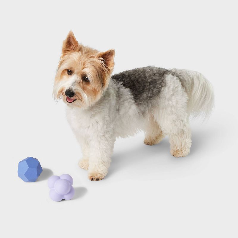 slide 2 of 4, Rubber Faceted Ball Tough Chew Dog Toy - 2pk - Assorted Blue - Boots & Barkley™, 2 ct
