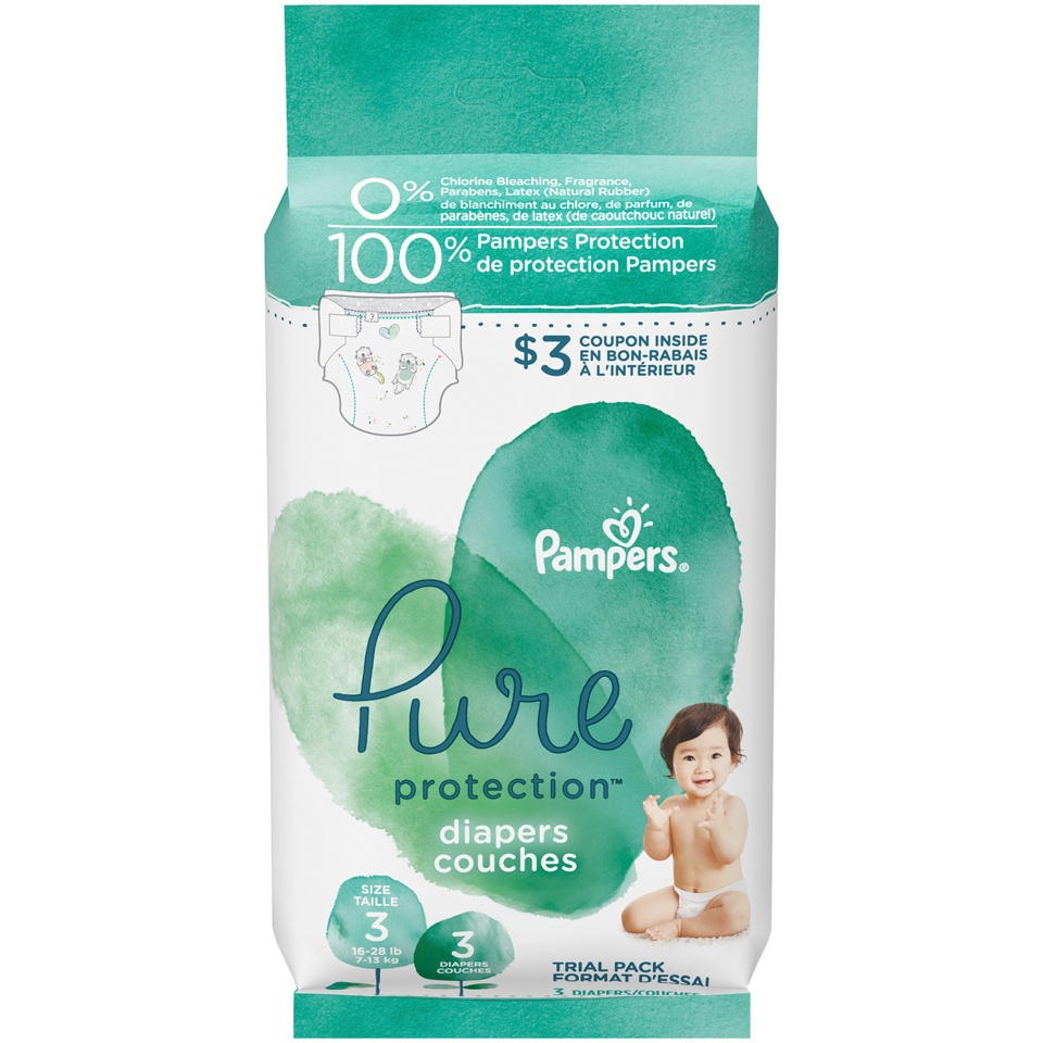 slide 1 of 4, Pampers Pure Protection Diapers Size 3, 3 ct