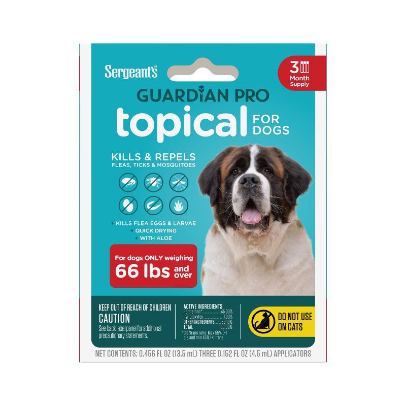 slide 1 of 8, Sergeant's Guardian Pro Flea & Tick Topical Treatment for Dogs - 66 lbs and Over - 3ct, 3 ct; 66 lb