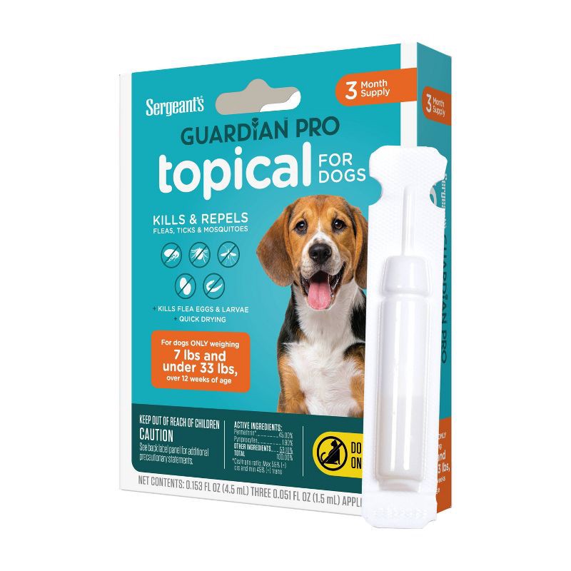 slide 3 of 8, Sergeant's Guardian Pro Flea & Tick Topical Treatment for Dogs - 7-33 lbs - 3ct, 7 ct; 33 lb, 3 ct