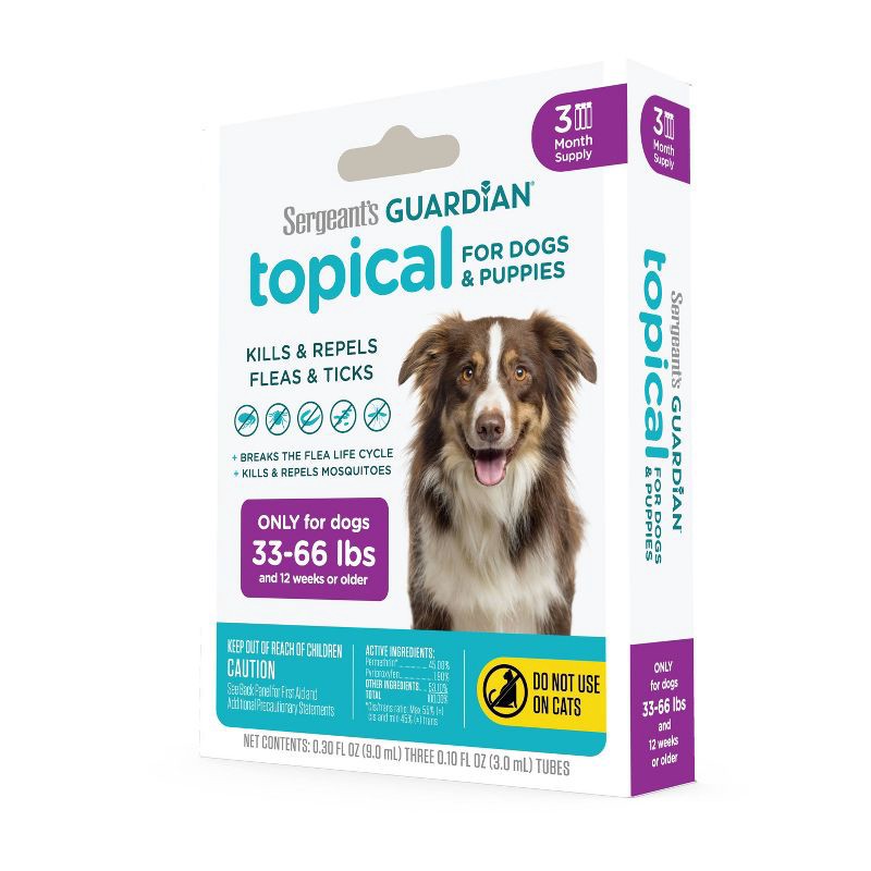 slide 3 of 3, Sergeant's Guardian Flea & Tick Topical Treatment for Dogs - 33-66 lbs - 3ct, 33 ct; 66 lb, 3 ct