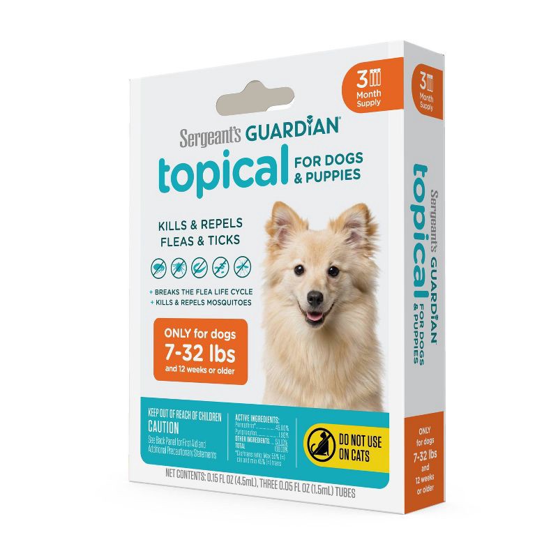 slide 3 of 3, Sergeant's Guardian Flea & Tick Topical Treatment for Dogs - 7-32 lbs - 3ct, 7 ct; 32 lb, 3 ct