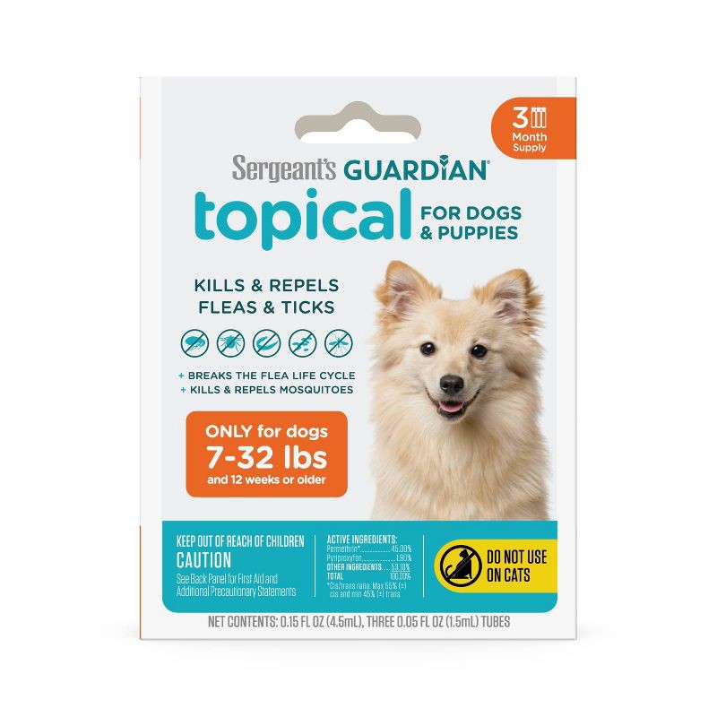 slide 1 of 3, Sergeant's Guardian Flea & Tick Topical Treatment for Dogs - 7-32 lbs - 3ct, 7 ct; 32 lb, 3 ct