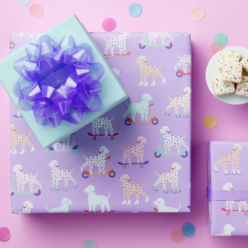 slide 2 of 3, 30"x96" Scooter Dogs Gift Wrap - Spritz™: Birthday Animal Theme, Purple, FSC Certified, 1 ct