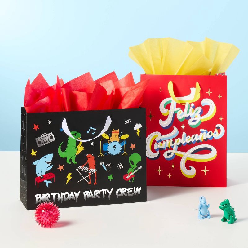 slide 2 of 3, Birthday Vogue Rock Band Gift Bag - Spritz™: Multicolored Animal Pattern, Boys Birthday, 10"x12.75"x5", 1 ct