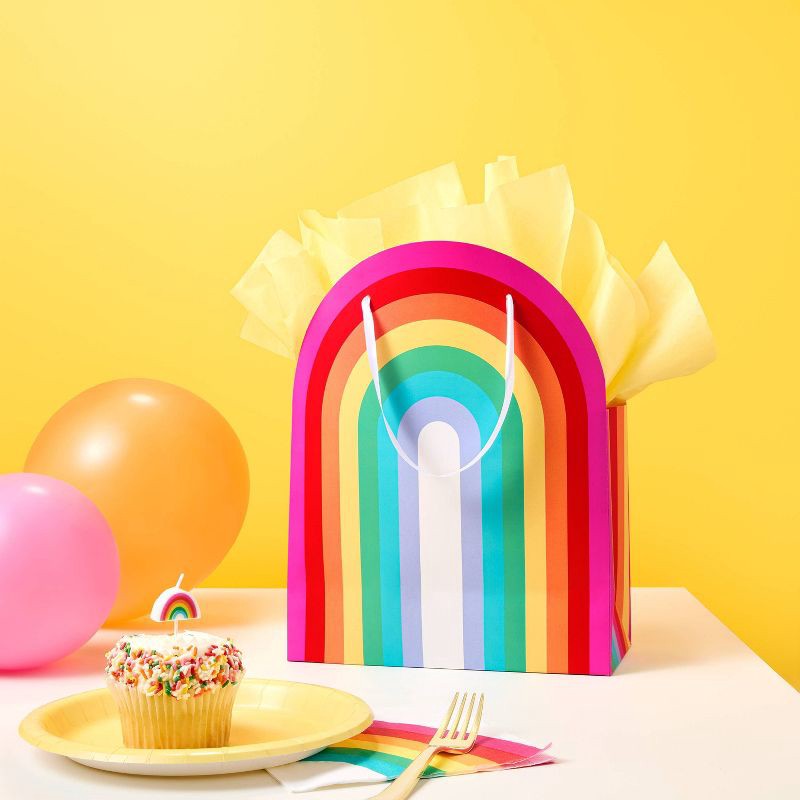 slide 2 of 3, Large Rainbow Shaped Gift Bag with 6ct Tissue Paper Colorful - Spritz™, 6 ct