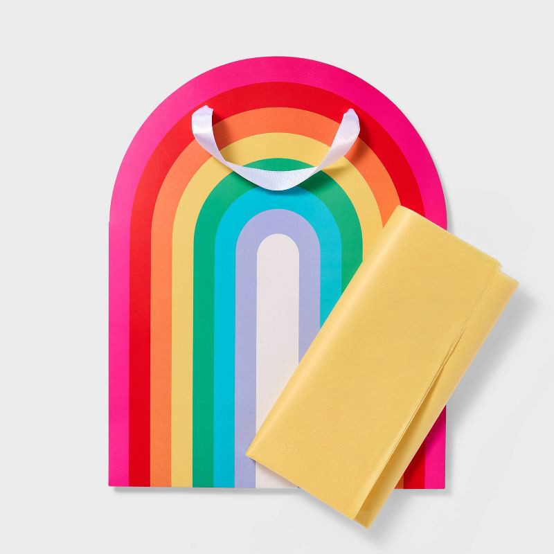 slide 3 of 3, Large Rainbow Shaped Gift Bag with 6ct Tissue Paper Colorful - Spritz™, 6 ct