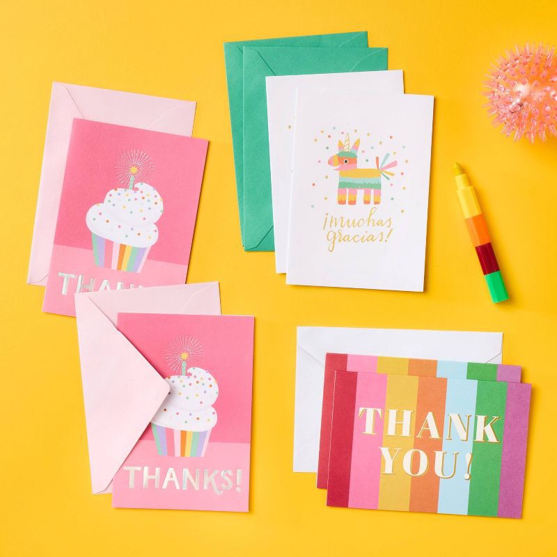 slide 2 of 3, 10ct 'Thank you!' Card Sets - Spritz™: Multi-Colored Stripe Paper, Birthday, 10 Pieces, 10 ct