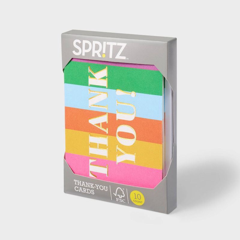 slide 3 of 3, 10ct 'Thank you!' Card Sets - Spritz™: Multi-Colored Stripe Paper, Birthday, 10 Pieces, 10 ct