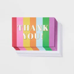 10ct 'Thank you!' Card Sets - Spritz™: Multi-Colored Stripe Paper, Birthday, 10 Pieces