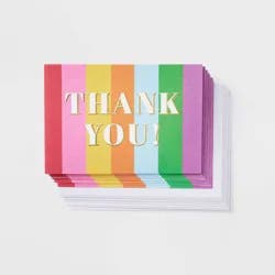 10ct 'Thank you!' Card Sets - Spritz™: Multi-Colored Stripe Paper, Birthday, 10 Pieces