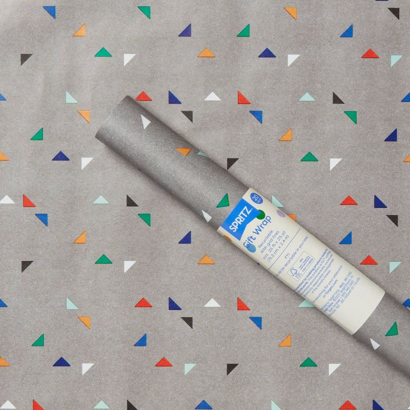 slide 1 of 3, 20 Sq Ft Gray Triangles Wrapping Paper - Spritz™, 20 sq ft