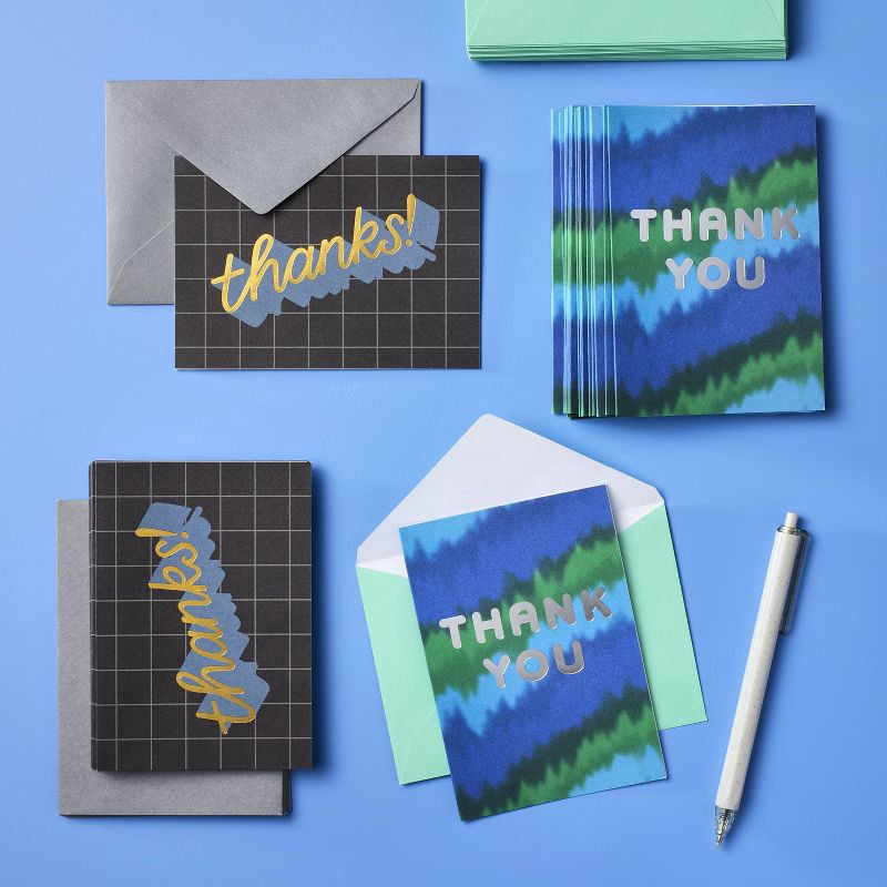 slide 2 of 3, 10ct Thanks! Grid Cards - Spritz™: Geometric Thank You Notes with Envelopes, Foil Accents, Classic Pattern, 10 ct
