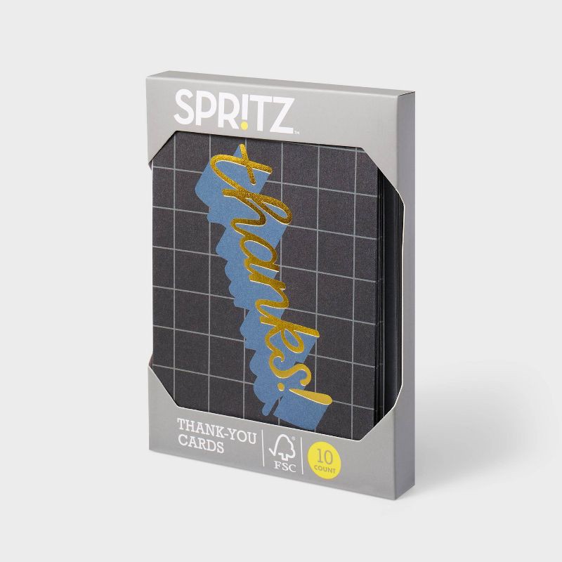 slide 3 of 3, 10ct Thanks! Grid Cards - Spritz™: Geometric Thank You Notes with Envelopes, Foil Accents, Classic Pattern, 10 ct
