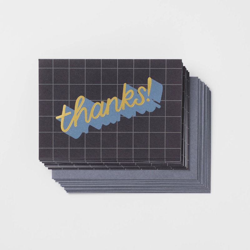 slide 1 of 3, 10ct Thanks! Grid Cards - Spritz™: Geometric Thank You Notes with Envelopes, Foil Accents, Classic Pattern, 10 ct