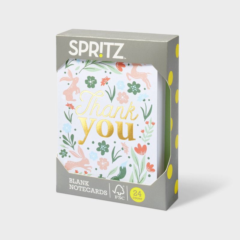 slide 3 of 3, 24ct Thank You Woodland Creatures Cards - Spritz™: Notecards & Envelopes, Botanical & Typography Design, All Occasions, 24 ct